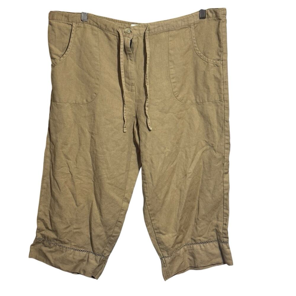 Hatley Resort Pants Women Size L Tan Linen Cropped Light Weight Coastal Grandma